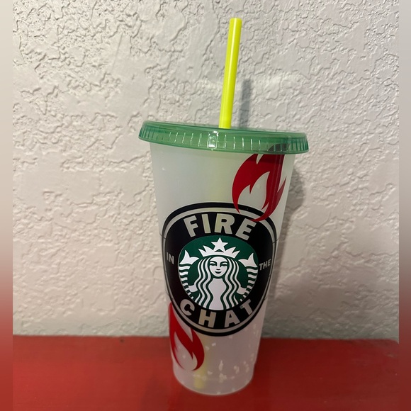 NEW. Starbucks Plastic  Cup with decal “FIRE IN THE CHAT”” Free Shipping! - Picture 10 of 10